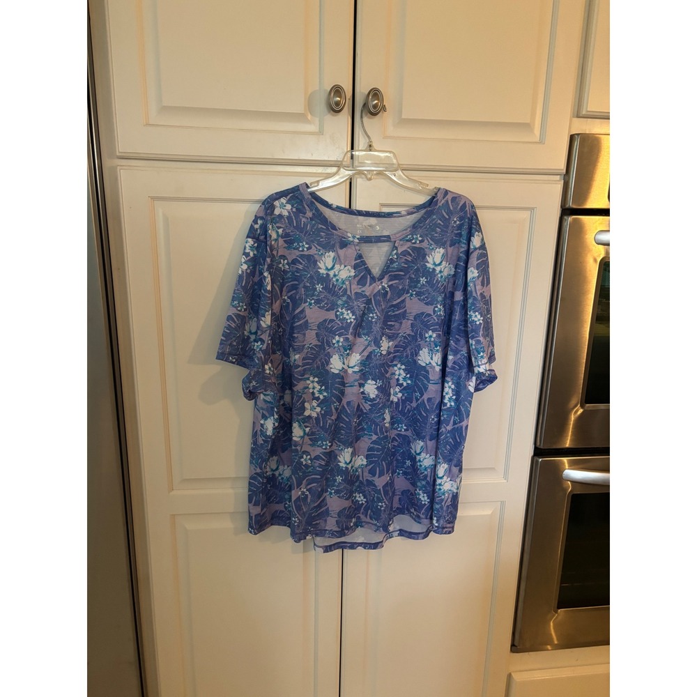 Reel Legends Freeline Women 4X Blue Tropical Floral V-Neck Performance Shirt